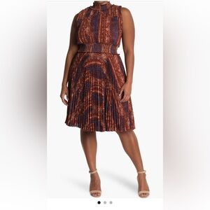 NWT: Nanette Lepore: Snake Print Sleeveless Pleated Dress: Brown/Purple: Size 4